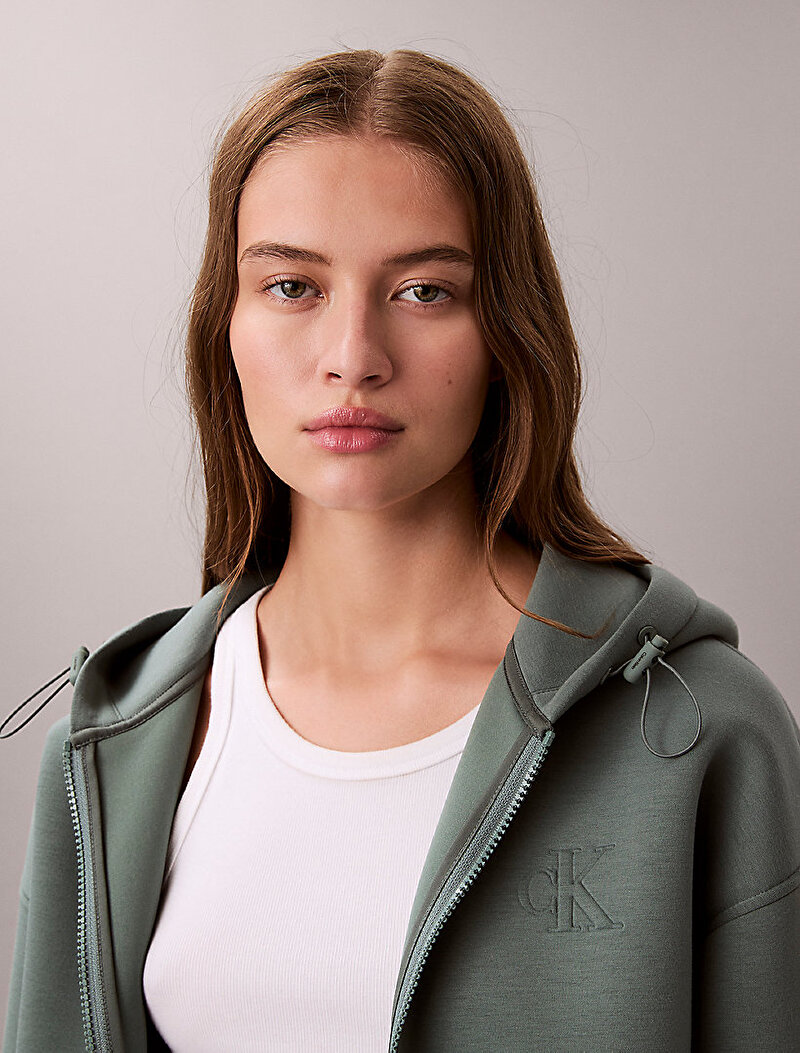 Calvin Klein Yeşil Renkli Kadın Scuba Cropped Sweatshirt