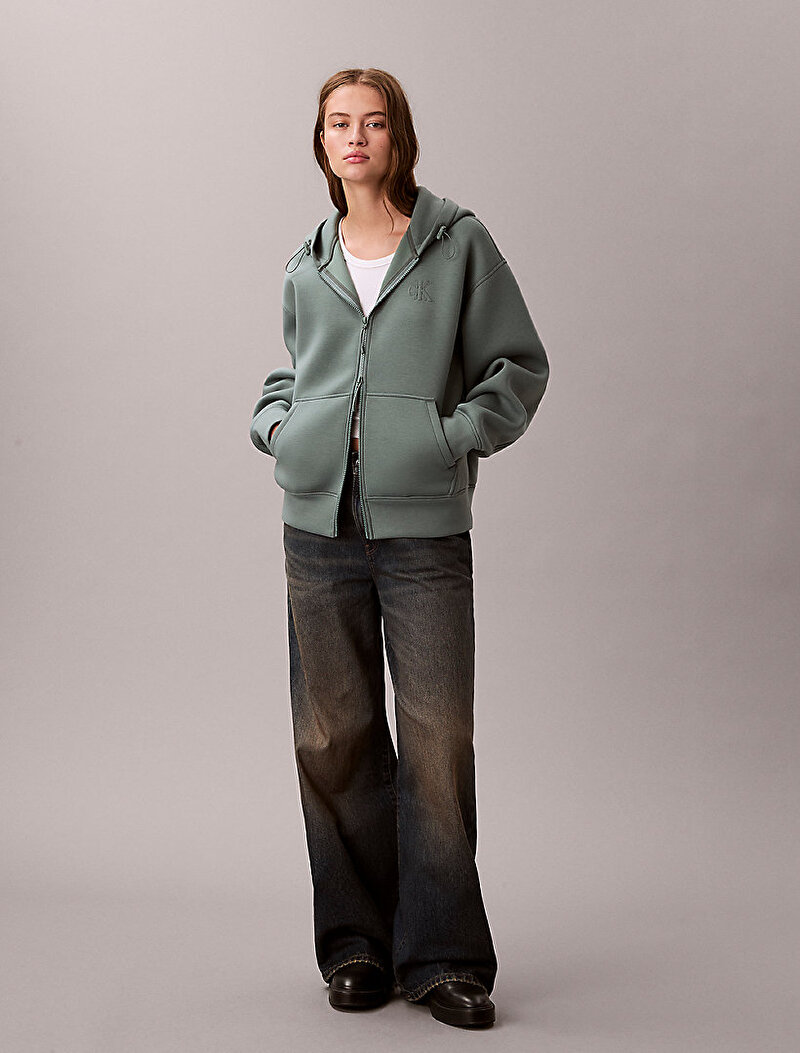 Calvin Klein Yeşil Renkli Kadın Scuba Cropped Sweatshirt