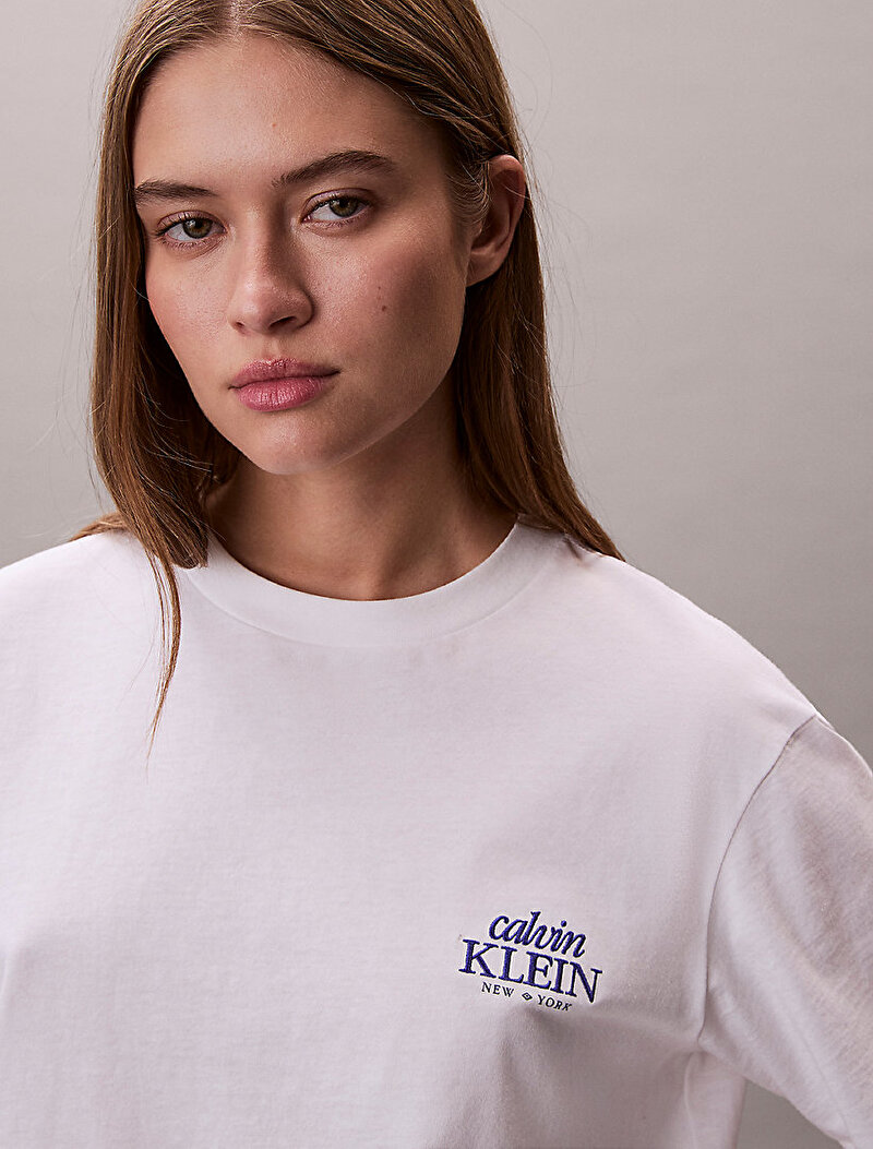 Calvin Klein Beyaz Renkli Kadın Boxy Graphic T-shirt