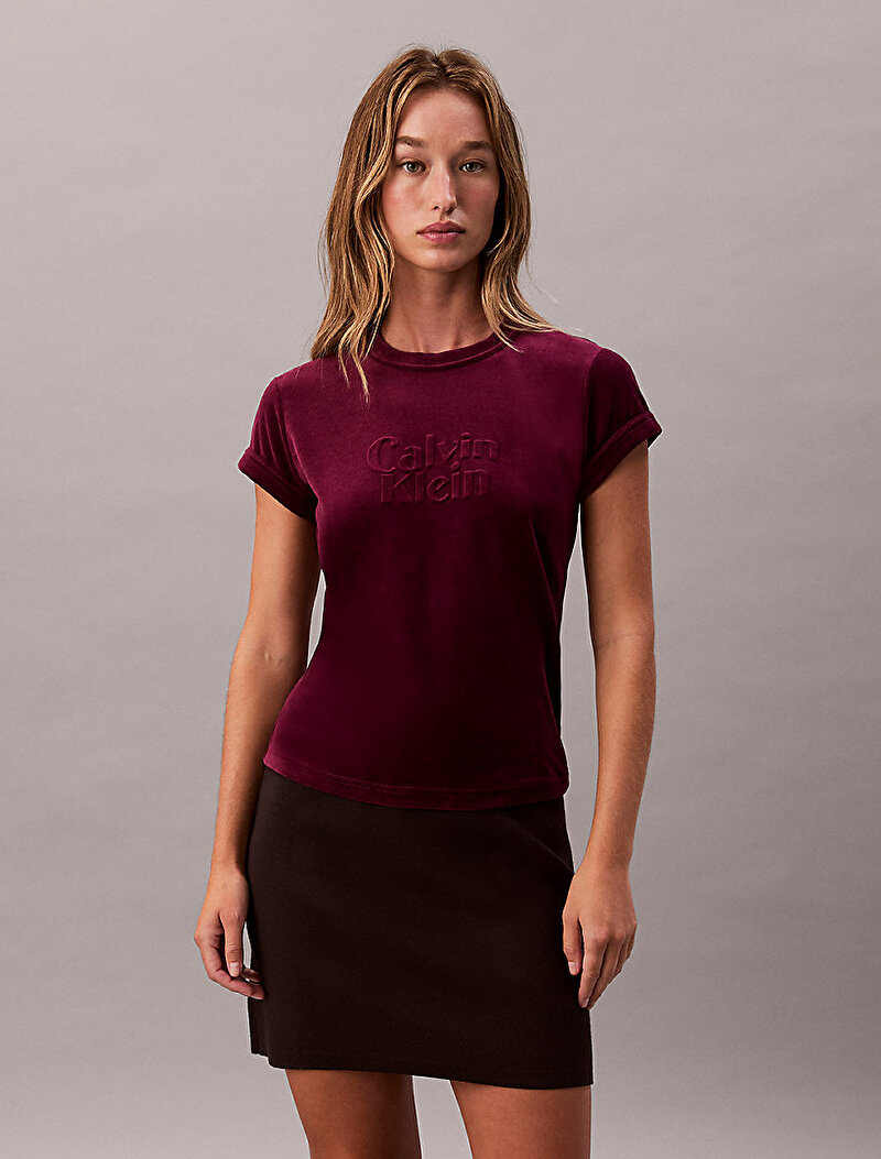 Calvin Klein Kırmızı Renkli Kadın Velour Logo T-shirt