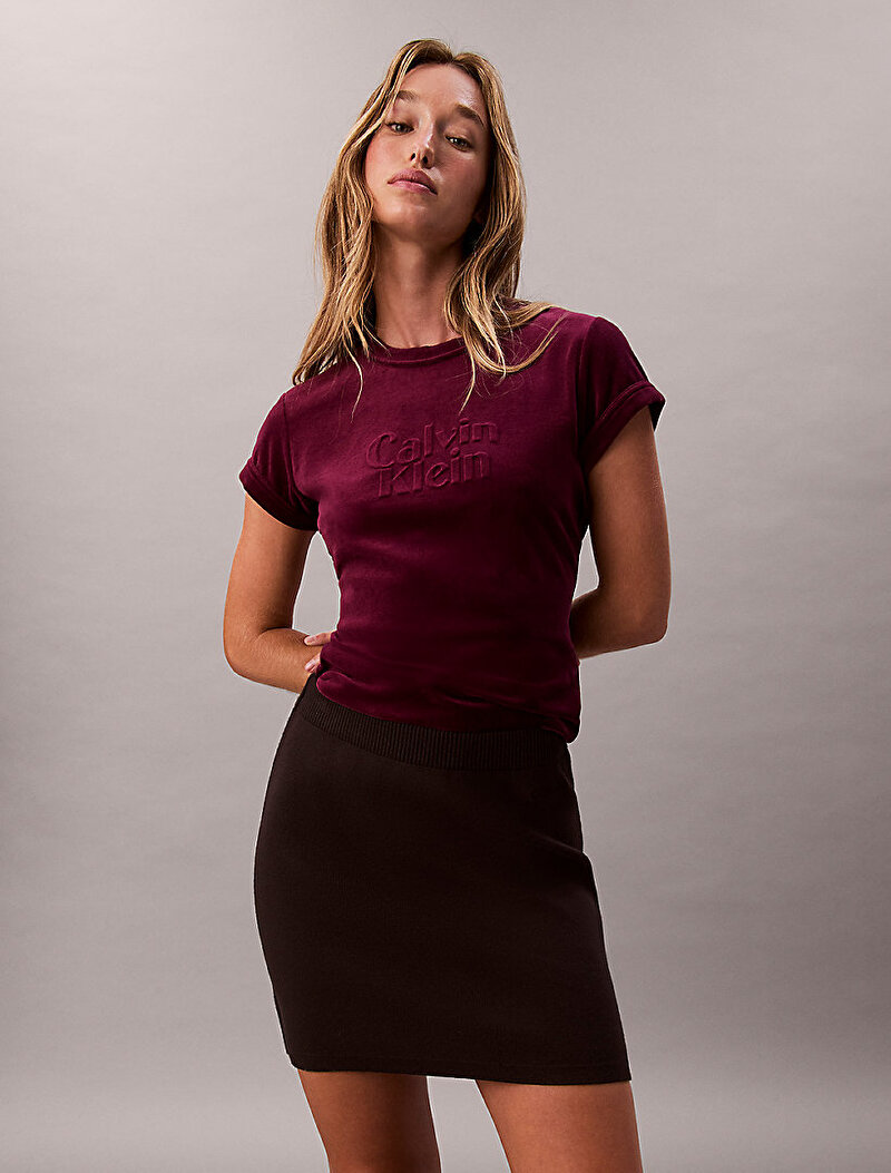 Calvin Klein Kırmızı Renkli Kadın Velour Logo T-shirt