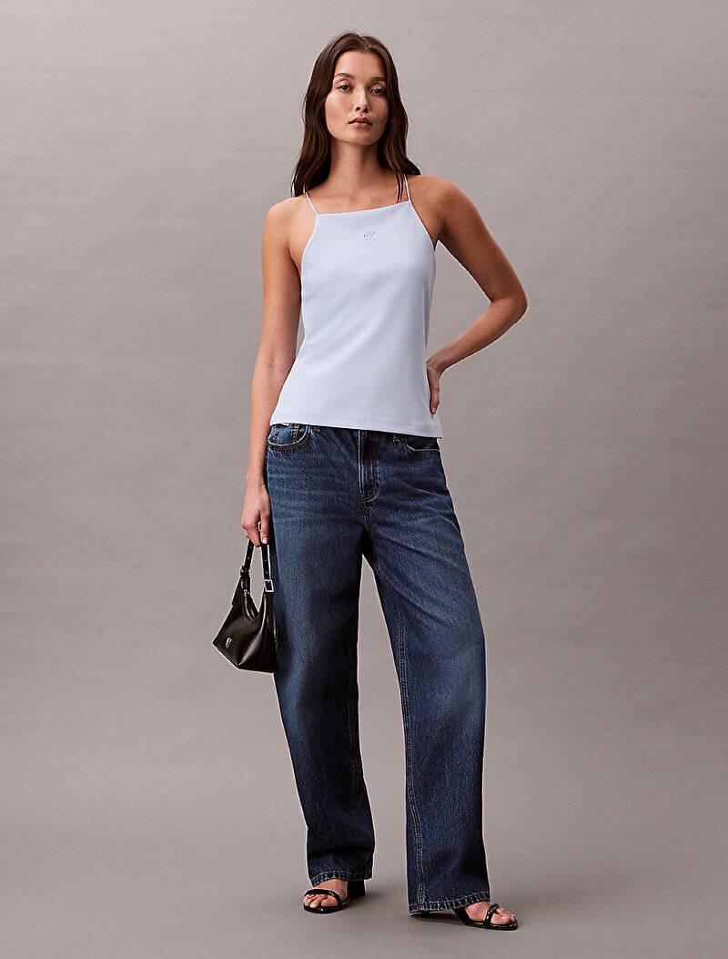 Calvin Klein Mavi Renkli Kadın Ponte Monogram Bluz