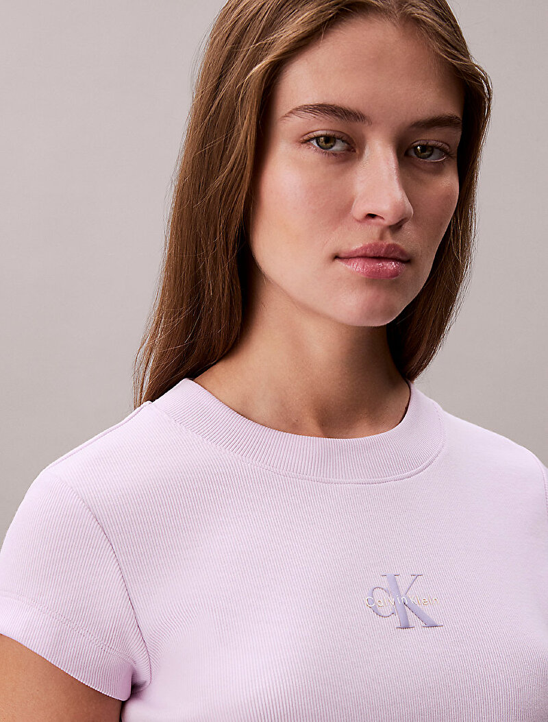 Calvin Klein Mor Renkli Kadın Monologo Baby Rib T-shirt