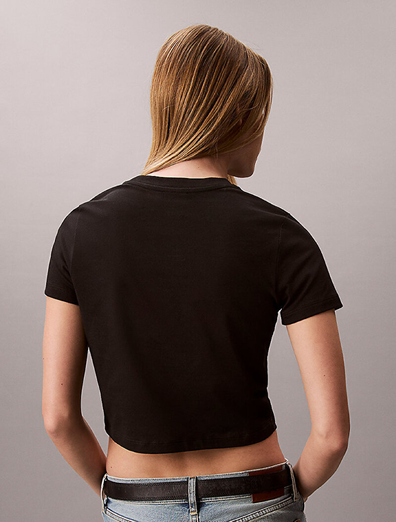 Calvin Klein Siyah Renkli Kadın Logo Cropped T-shirt