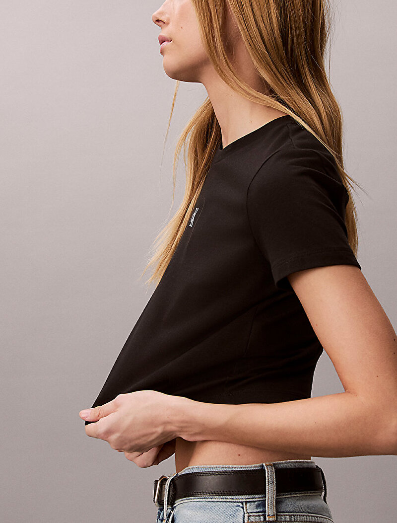 Calvin Klein Siyah Renkli Kadın Logo Cropped T-shirt