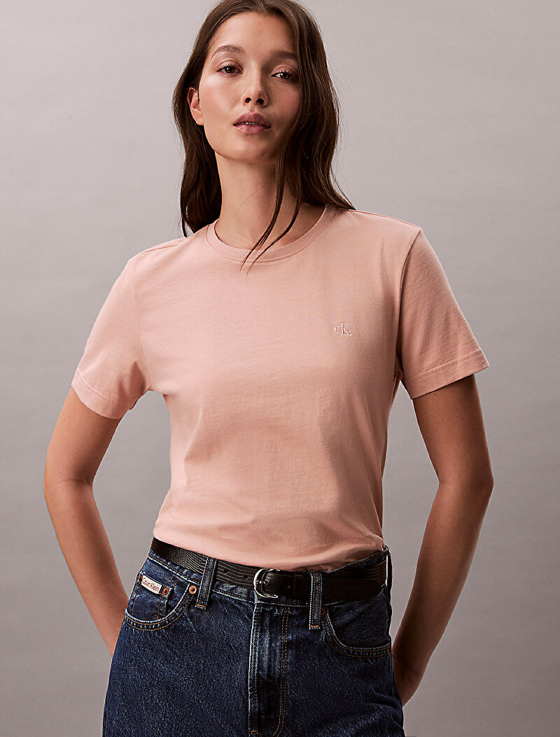 Calvin Klein Turuncu Renkli Kadın Monogram Crew T-shirt