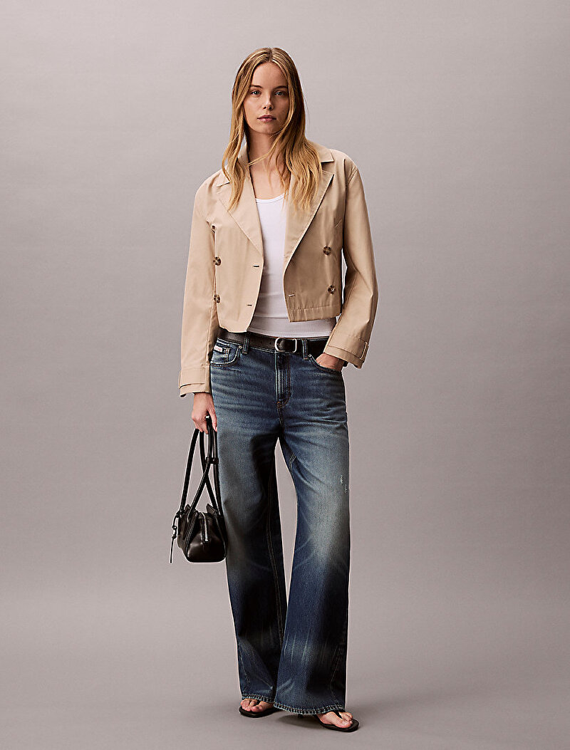 Calvin Klein Bej Renkli Kadın Kısa Cotton Trençkot