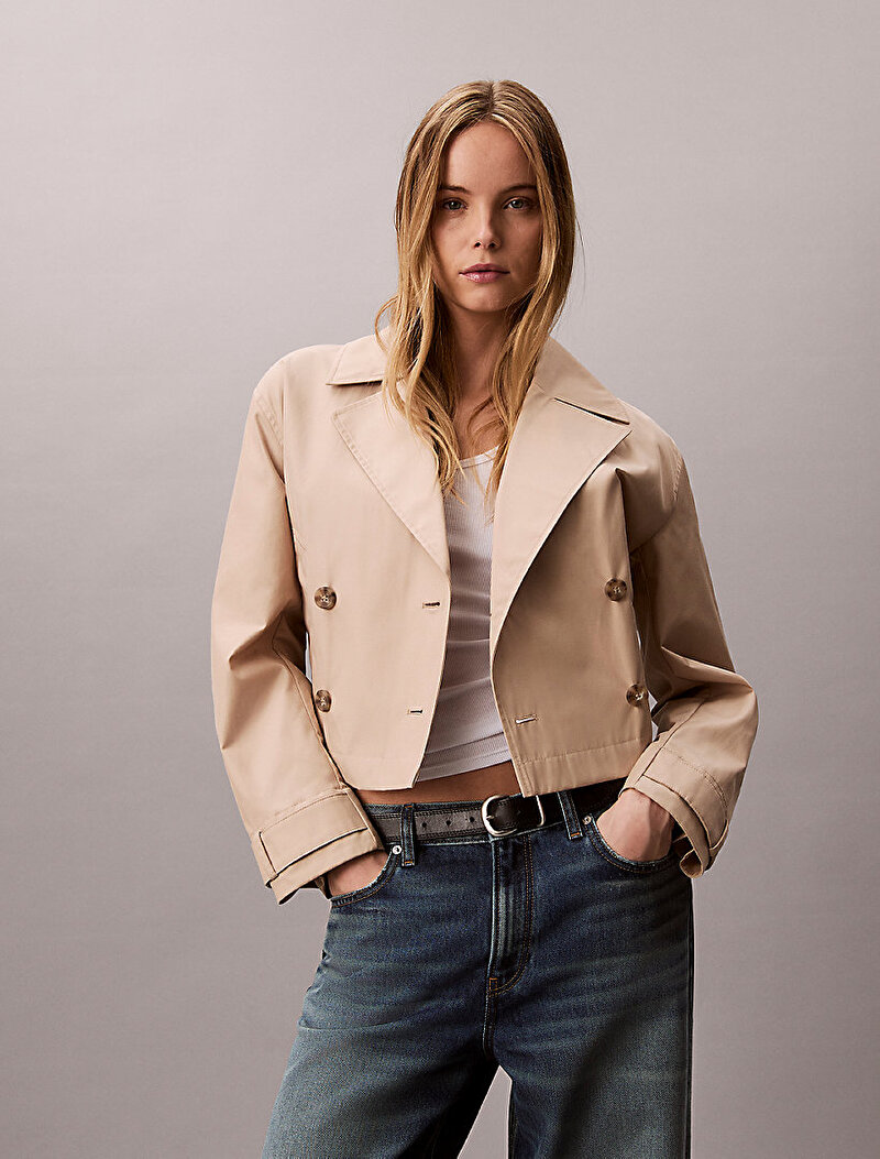 Calvin Klein Bej Renkli Kadın Kısa Cotton Trençkot