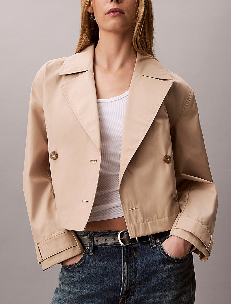 Calvin Klein Bej Renkli Kadın Kısa Cotton Trençkot