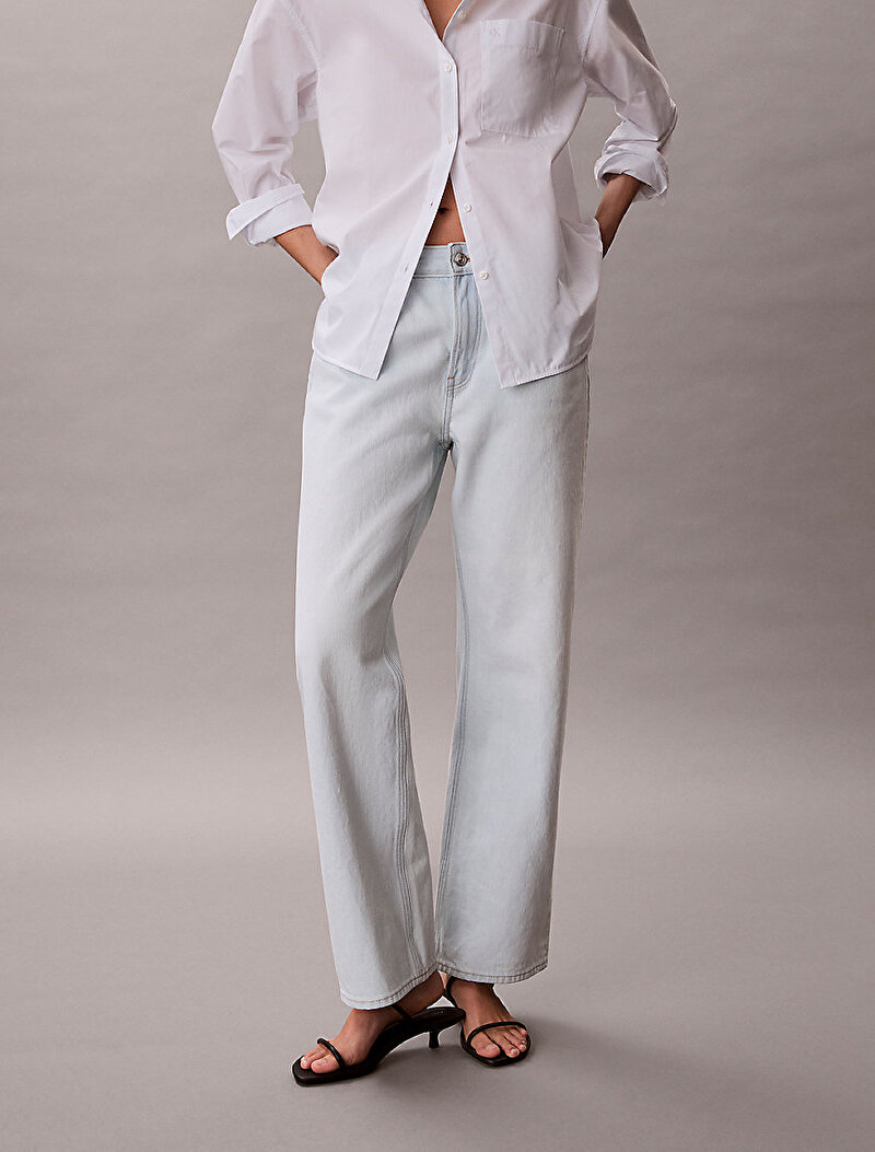 Calvin Klein Mavi Renkli Kadın 90s Straight Bleache Jean Pantolon