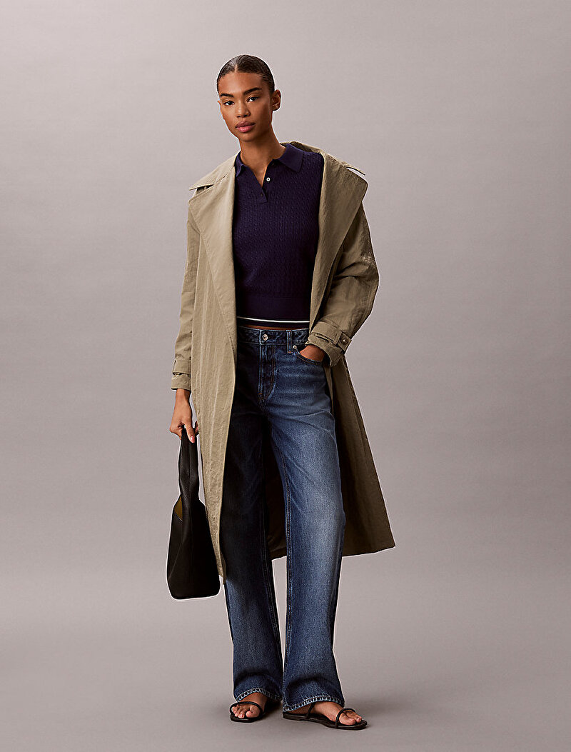 Calvin Klein Mavi Renkli Kadın Woven Label Crop Kazak