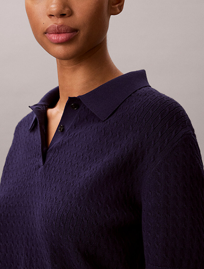 Calvin Klein Mavi Renkli Kadın Woven Label Crop Kazak