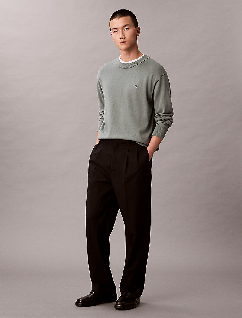 Calvin Klein Yeşil Renkli Erkek Cotton Relax Kazak