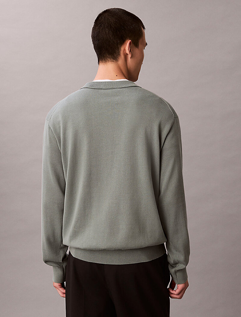 Calvin Klein Yeşil Renkli Erkek Cotton Relax Kazak