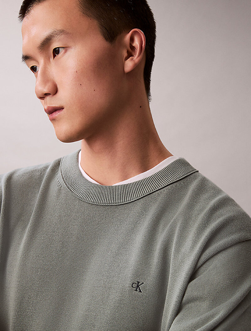 Calvin Klein Yeşil Renkli Erkek Cotton Relax Kazak