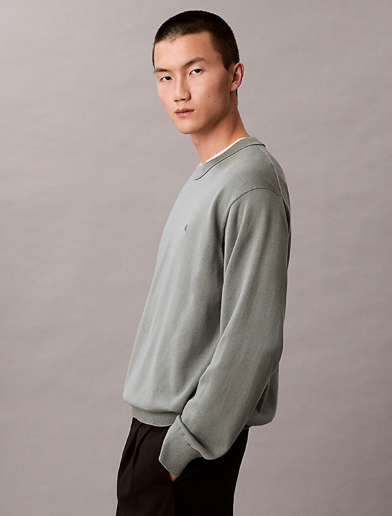 Calvin Klein Yeşil Renkli Erkek Cotton Relax Kazak