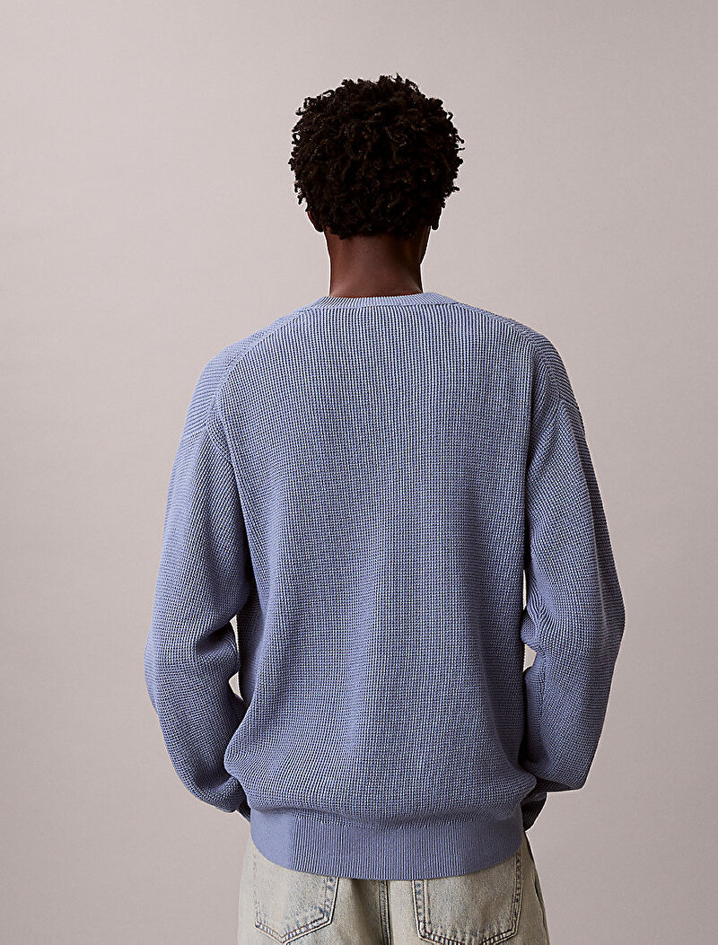 Calvin Klein Mavi Renkli Erkek Cotton Waffle Kazak