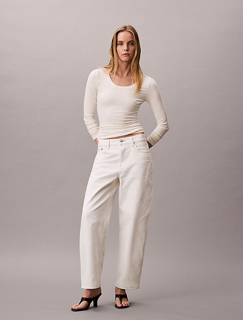 Calvin Klein Beyaz Renkli Kadın Modal Rib T-shirt