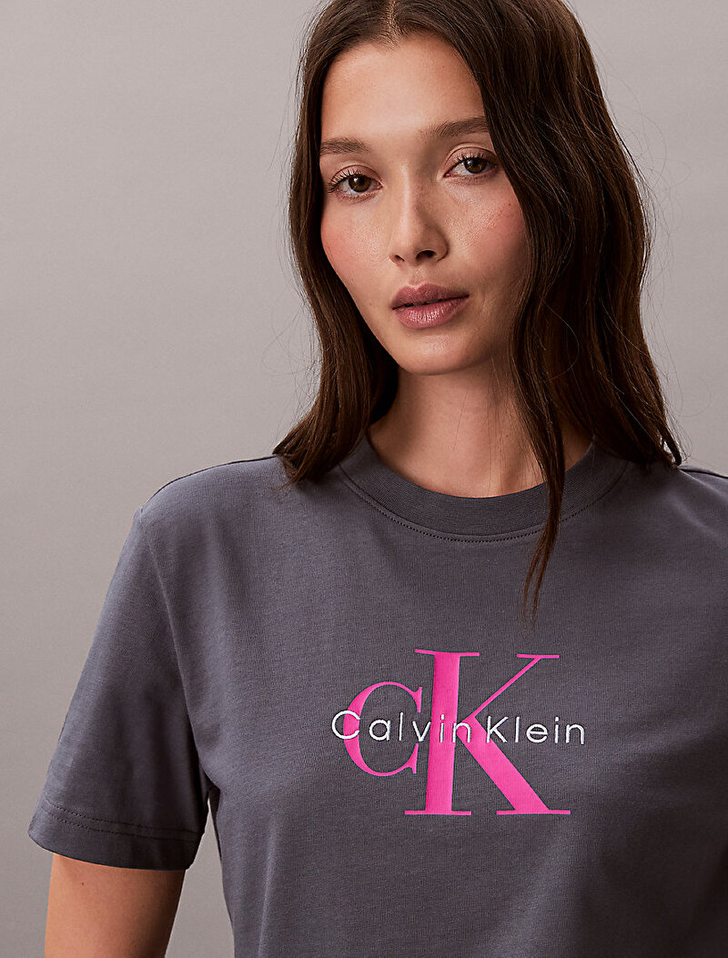 Calvin Klein Gri Renkli Kadın Hero Classic Mono T-shirt
