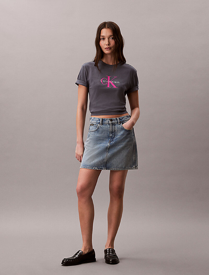 Calvin Klein Gri Renkli Kadın Hero Classic Mono T-shirt