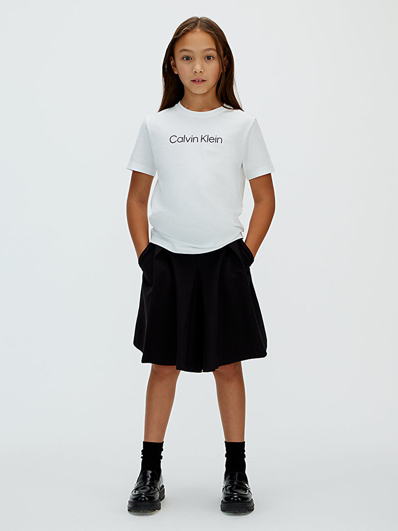 Calvin Klein Beyaz Renkli Çocuk Unisex Logo T-shirt