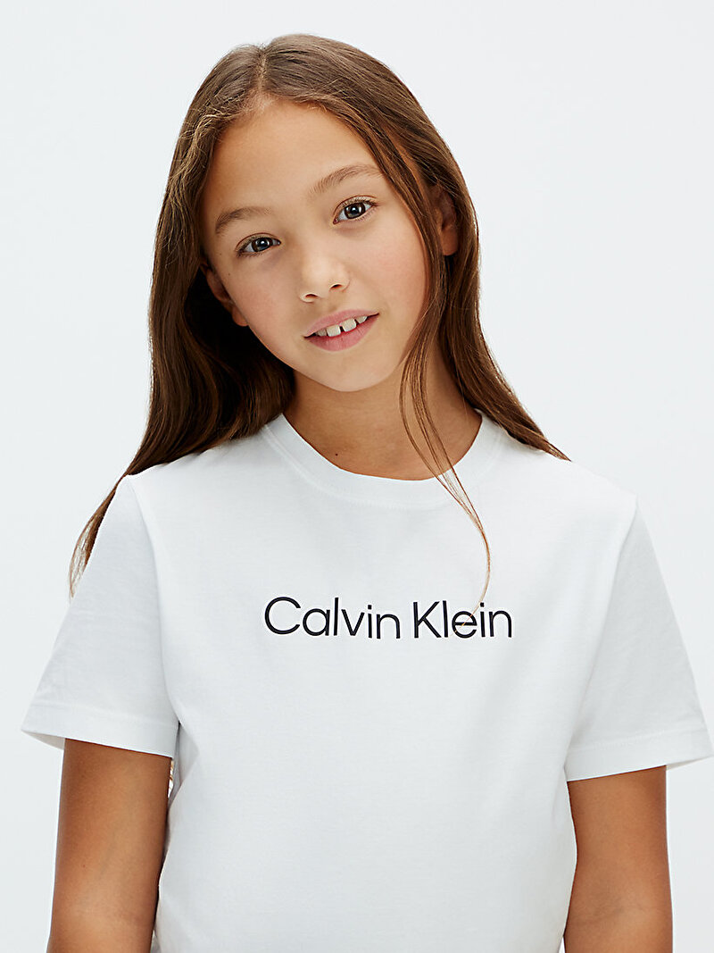 Calvin Klein Beyaz Renkli Çocuk Unisex Logo T-shirt