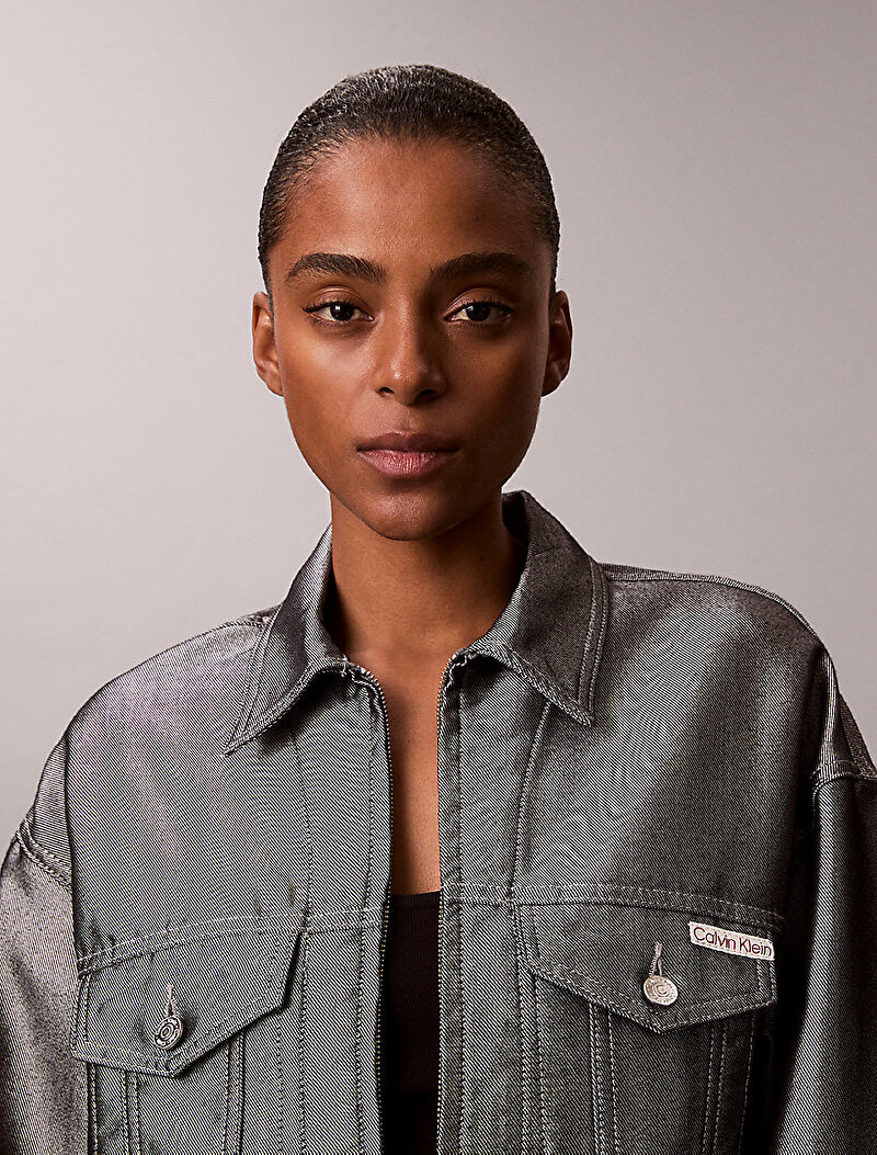 Calvin Klein Gri Renkli Kadın Denim Bomber Ceket