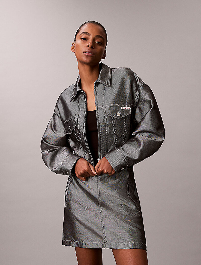 Calvin Klein Gri Renkli Kadın Denim Bomber Ceket