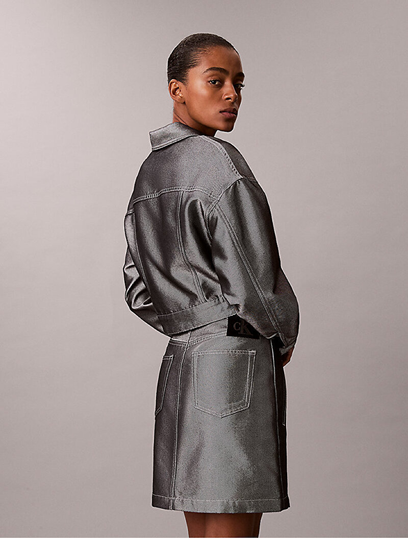 Calvin Klein Gri Renkli Kadın Denim Bomber Ceket