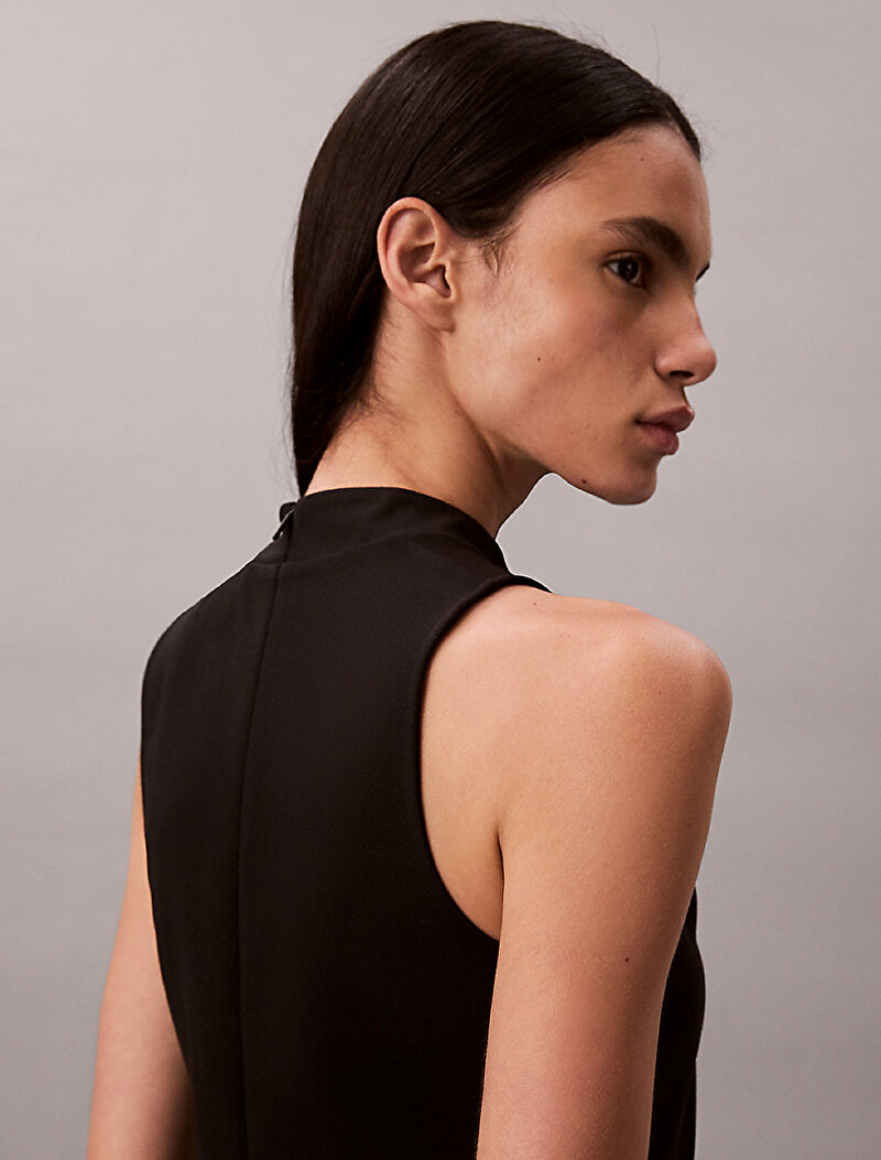 Calvin Klein Siyah Renkli Kadın Interlock Mock Neck Elbise