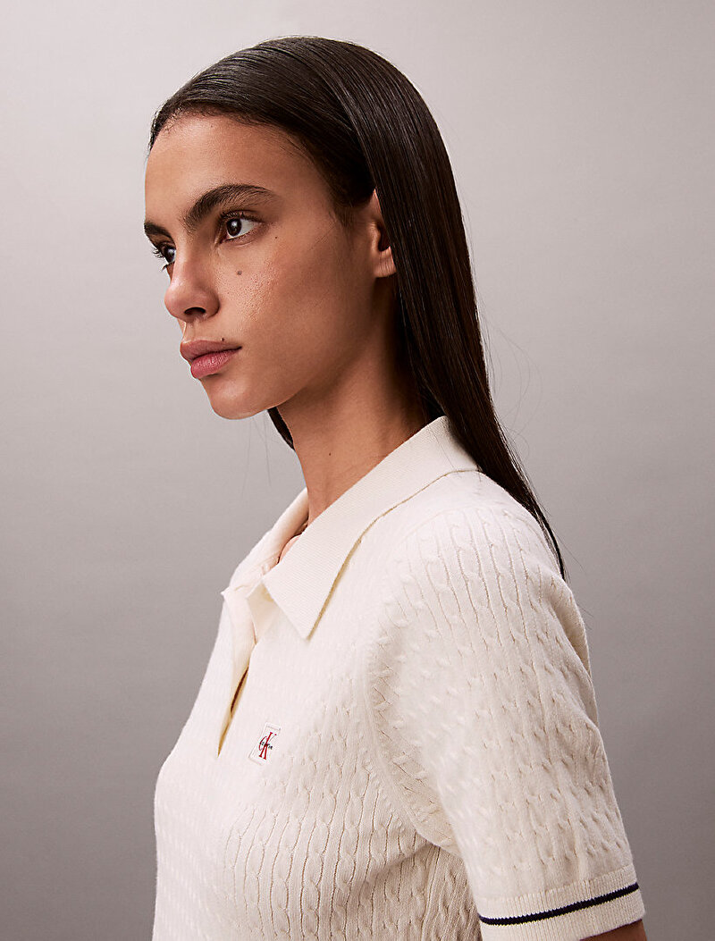 Calvin Klein Ekru Renkli Kadın Microcable Mini Elbise