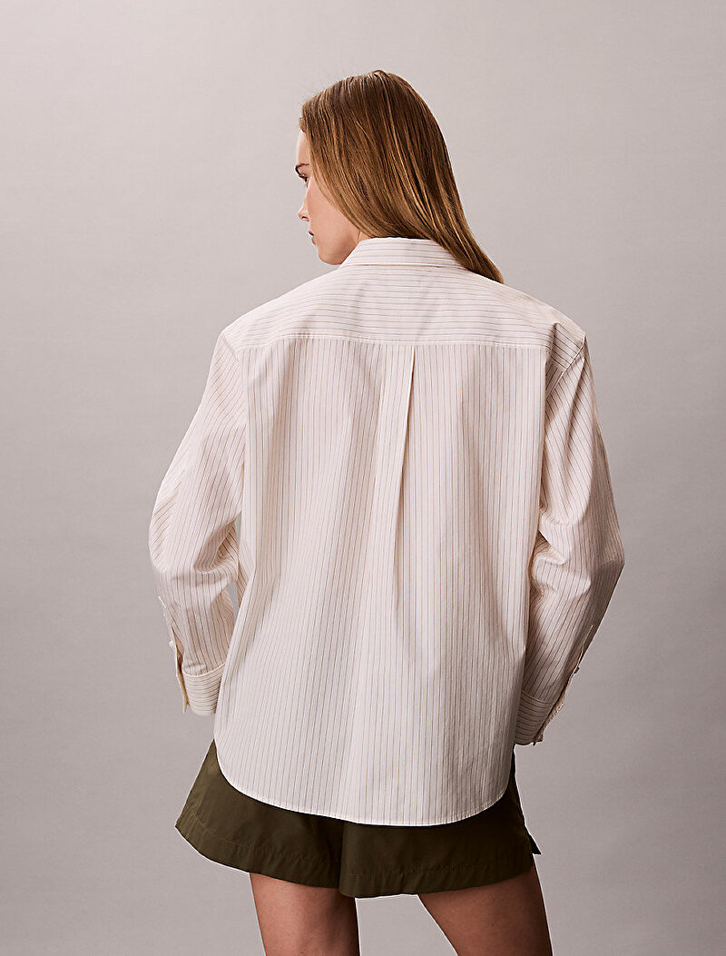 Calvin Klein Bej Renkli Kadın Yarndye Cotton Poplin Gömlek