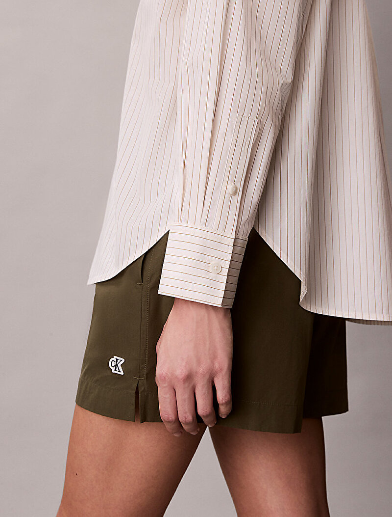 Calvin Klein Bej Renkli Kadın Yarndye Cotton Poplin Gömlek