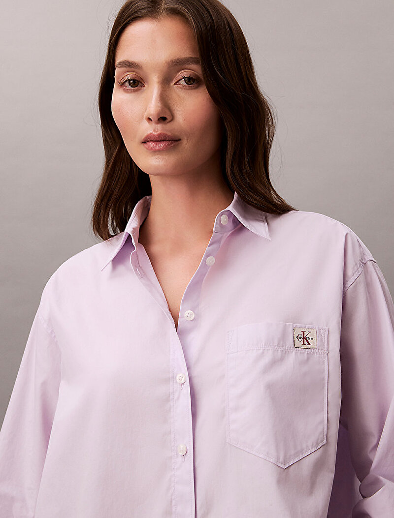 Calvin Klein Mor Renkli Kadın Cotton Poplin Relaxe Gömlek