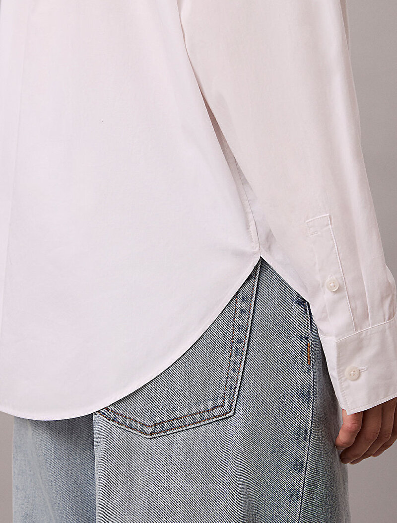 Calvin Klein Beyaz Renkli Kadın Cotton Poplin Relaxe Gömlek