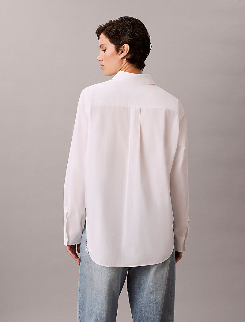 Calvin Klein Beyaz Renkli Kadın Cotton Poplin Relaxe Gömlek
