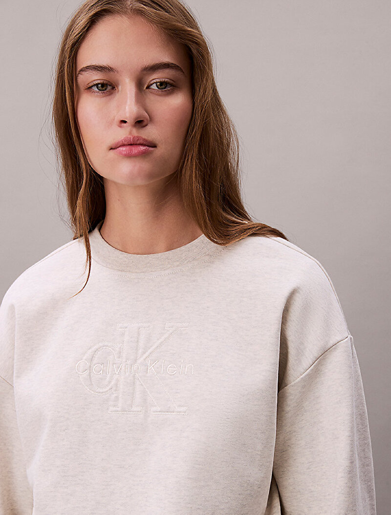 Calvin Klein Mavi Renkli Kadın Embossed Monologo Sweatshirt