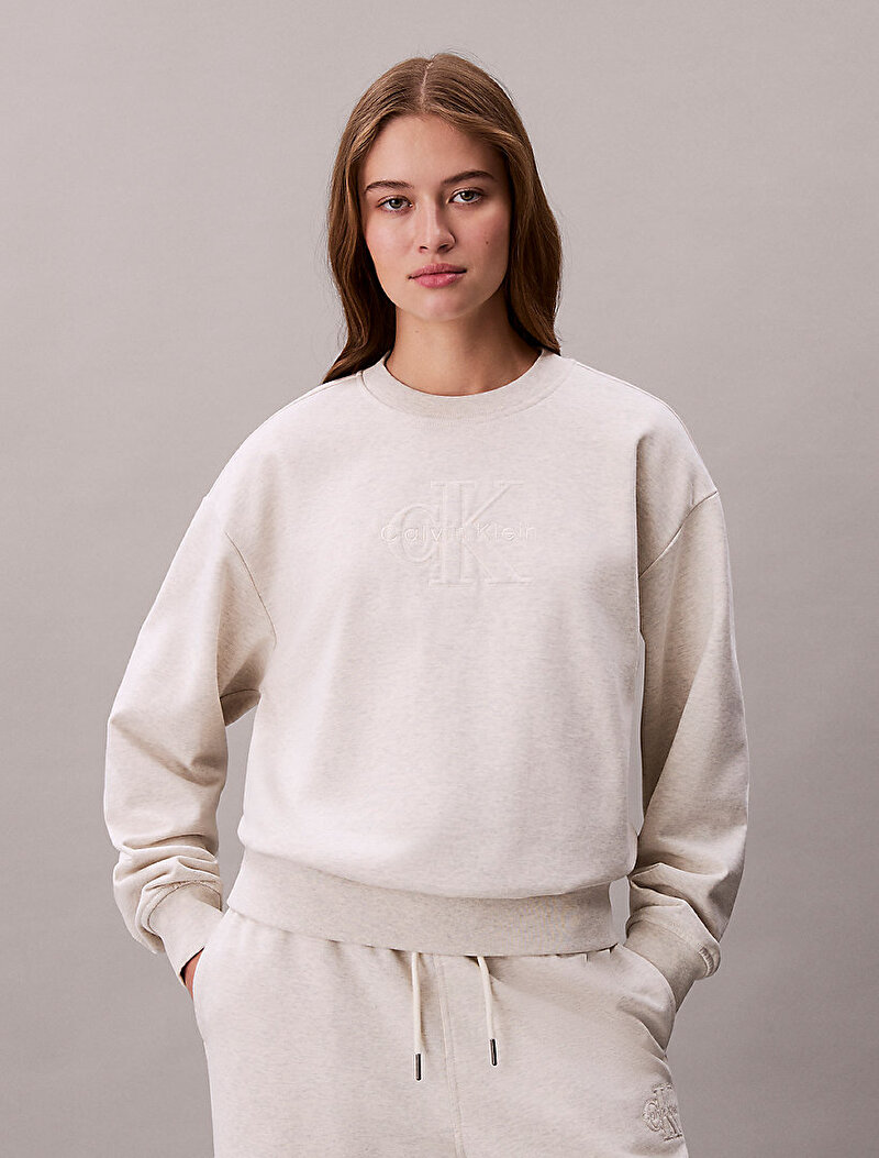 Calvin Klein Mavi Renkli Kadın Embossed Monologo Sweatshirt