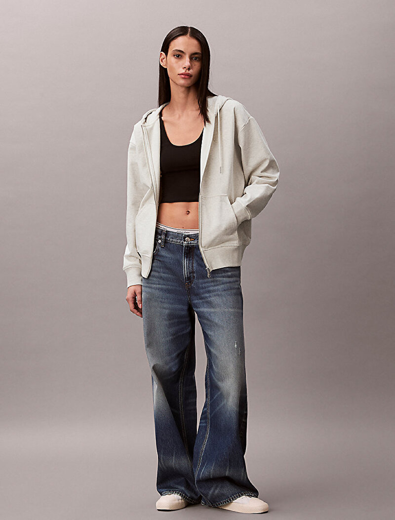 Calvin Klein Gri Renkli Kadın Embossed Monologo Sweatshirt