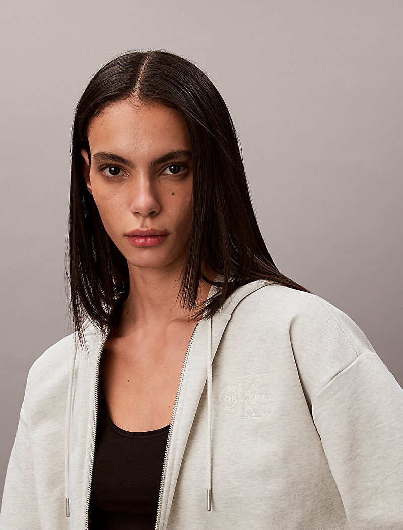 Calvin Klein Gri Renkli Kadın Embossed Monologo Sweatshirt