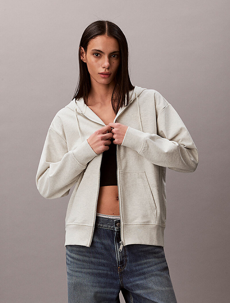 Calvin Klein Gri Renkli Kadın Embossed Monologo Sweatshirt