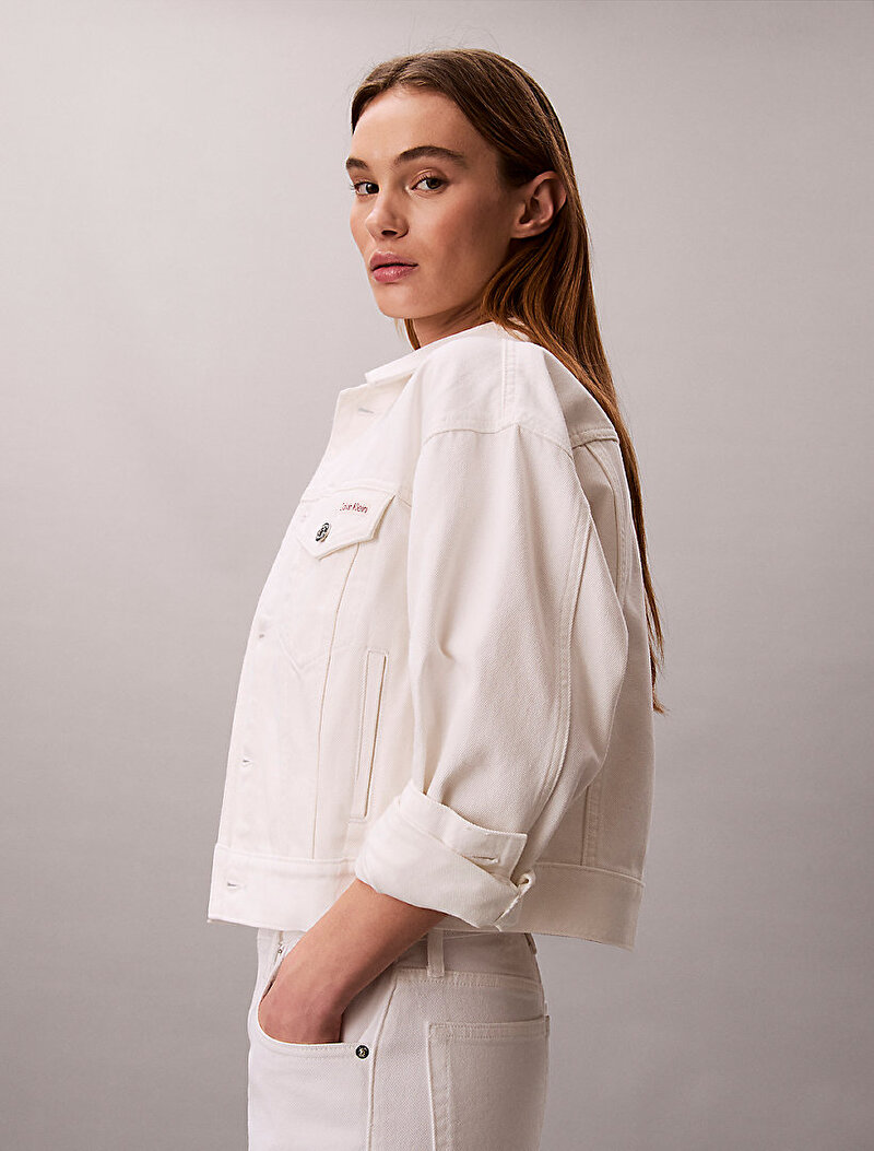 Calvin Klein Beyaz Renkli Kadın 90s Trucker Chalk Denim Ceket