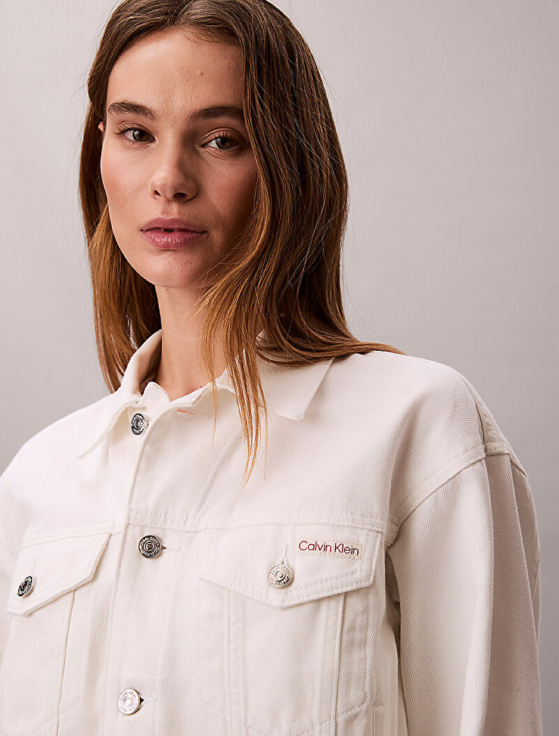 Calvin Klein Beyaz Renkli Kadın 90s Trucker Chalk Denim Ceket