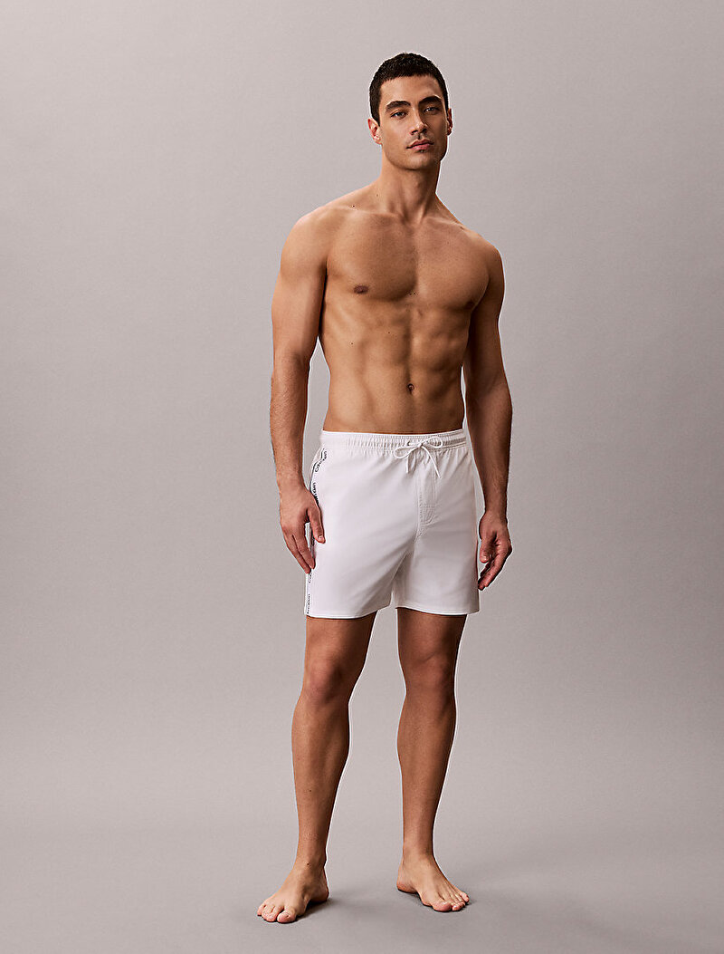 Calvin Klein Beyaz Renkli Erkek Medium Drawstring Deniz Şortu