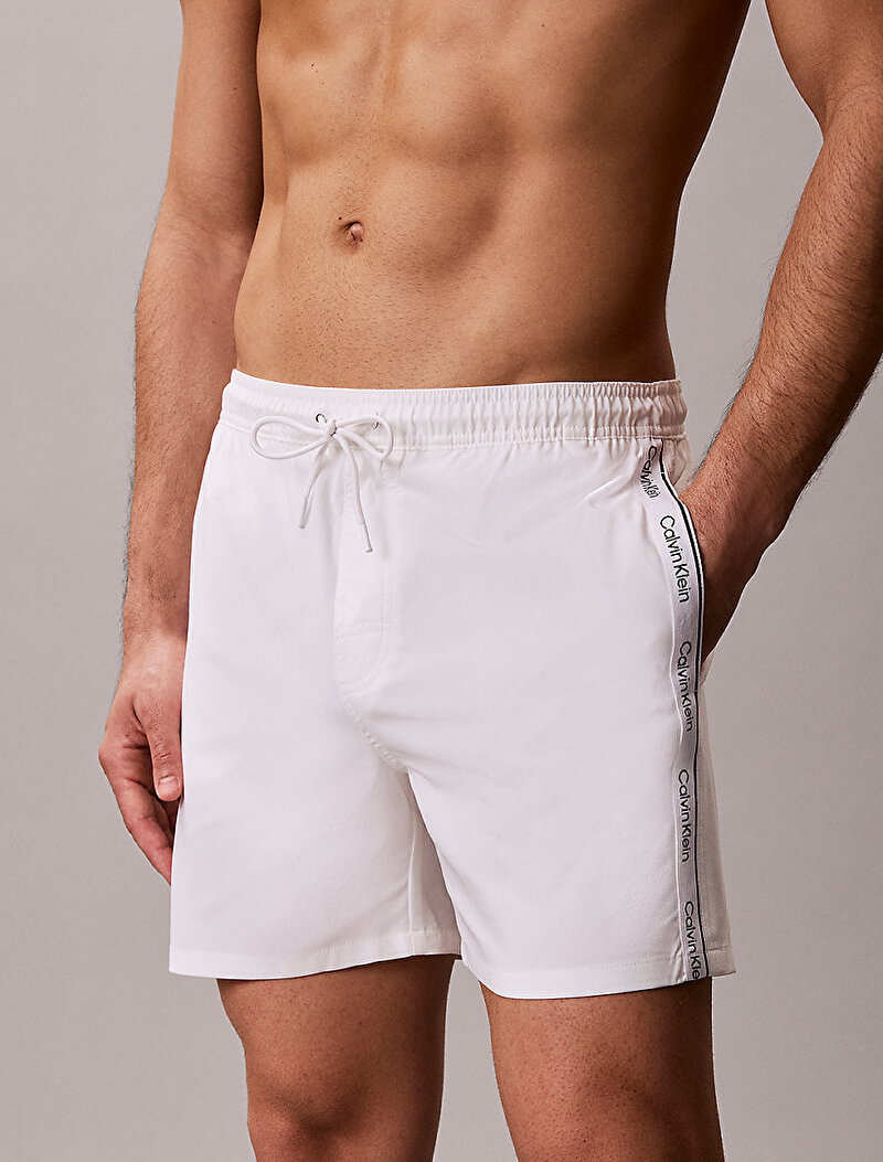 Calvin Klein Beyaz Renkli Erkek Medium Drawstring Deniz Şortu