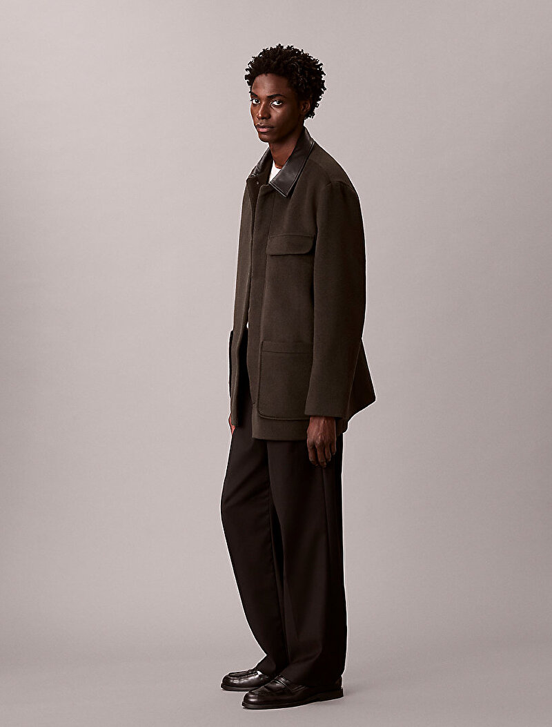 Calvin Klein Kahverengi Renkli Erkek Melton Wool Blend Kaban