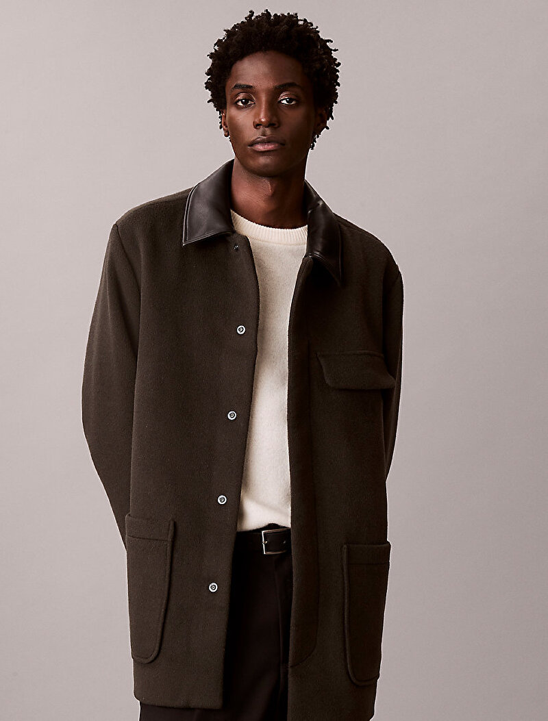 Calvin Klein Kahverengi Renkli Erkek Melton Wool Blend Kaban