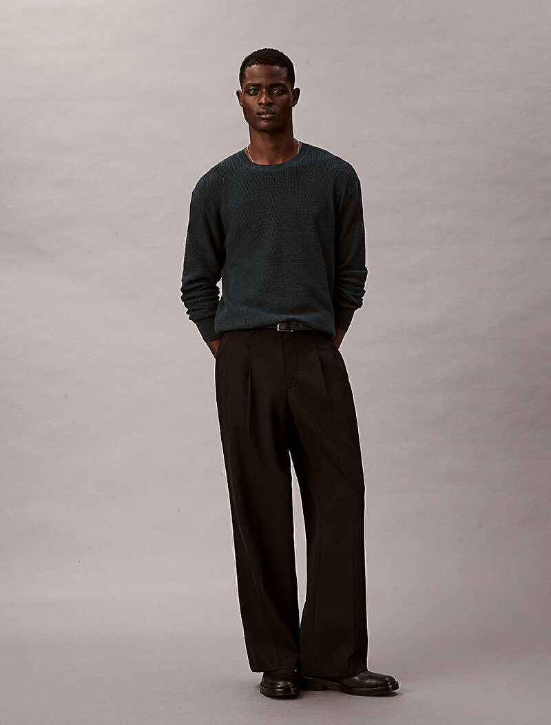 Calvin Klein Yeşil Renkli Erkek Texture Cotton Crew Kazak