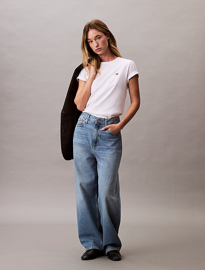 Calvin Klein Beyaz Renkli Kadın Monogram Crew T-shirt