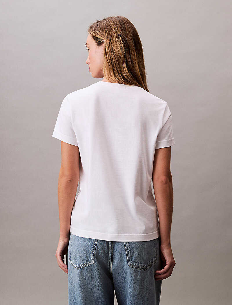 Calvin Klein Beyaz Renkli Kadın Monogram Crew T-shirt